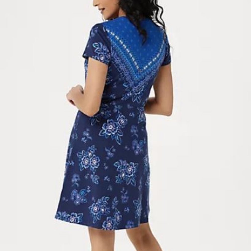 Isaac Mizrahi Knit Engineered Border Floral Dress - Picture 2 of 2